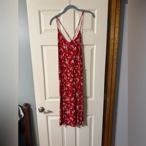 Xhilaration Midi Tank Top Dress | Red Floral | Criss-Cross Back